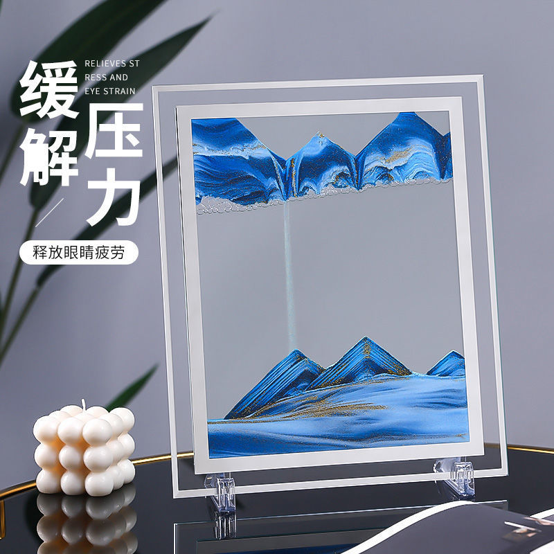 创意艺术流沙画沙漏摆件方形玻璃轻奢高级感办公室家居装饰画礼物图片