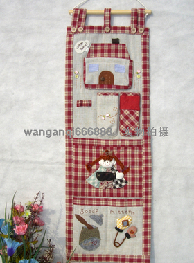 AABY创意好生活 外贸田园女孩布艺格子多功能收纳袋挂袋B03