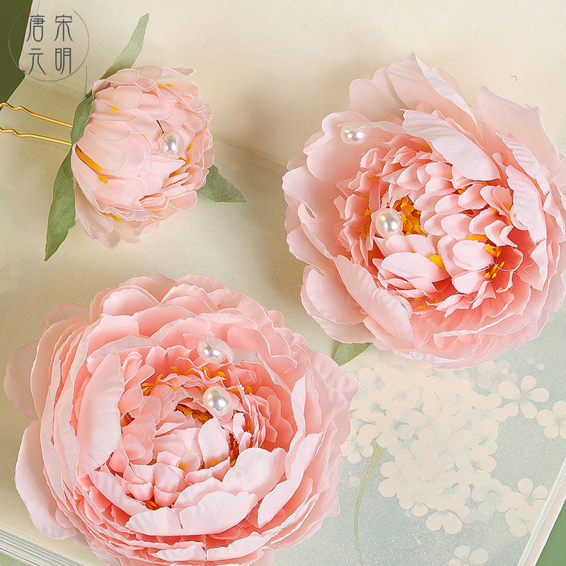 汉服发饰绢花唐风簪花牡丹仿真花