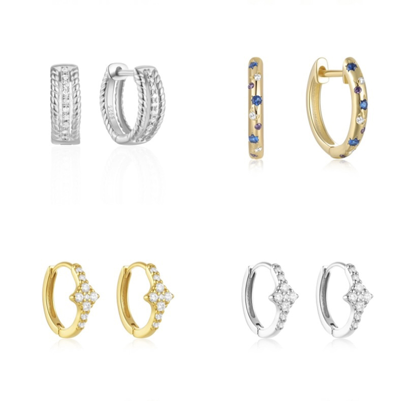 A STAR莫桑钻石18K金耳圈男女925纯银锆石耳扣铂金耳环闪耀设计感