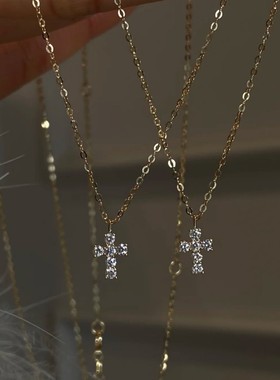 ASTAR18k金莫桑钻十字架项链新款