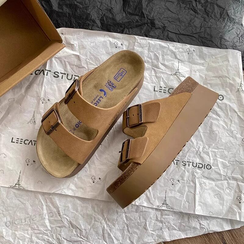 勃肯凉鞋女2025夏季外穿复古厚底增高防滑沙滩鞋软木凉拖罗马凉鞋