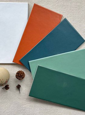 复古美式纯色长条砖橙色厨房卫生间阳台花砖轻奢绿色 瓷砖150X300