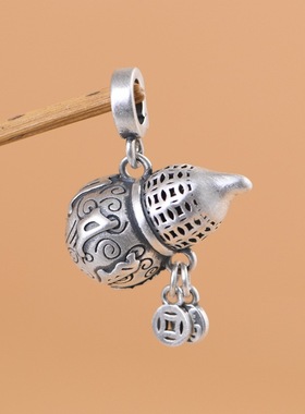 苏念 足银做旧古朴六字真言葫芦999银吊坠简约时尚项链坠吊饰挂件