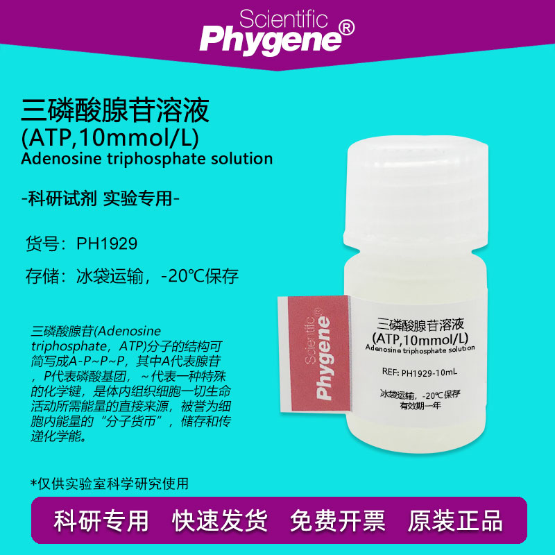 三磷酸腺苷溶液 (ATP,10mmol/L) 10mL 实验试剂 科研专用 PHYGENE