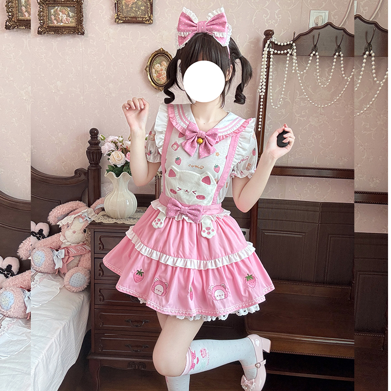 原创  甜喵莓梦  少女可爱甜美Lolita少女背带裙SK套装裙