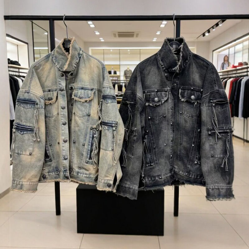 EAM STUDIODW大王同款重工多纽扣口袋毛边翻领牛仔外套男女潮春秋