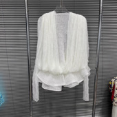 STUDIO2026年春季 新款 法式 EAM 网纱蕾丝长袖 搭配百褶蓬蓬连衣裙女