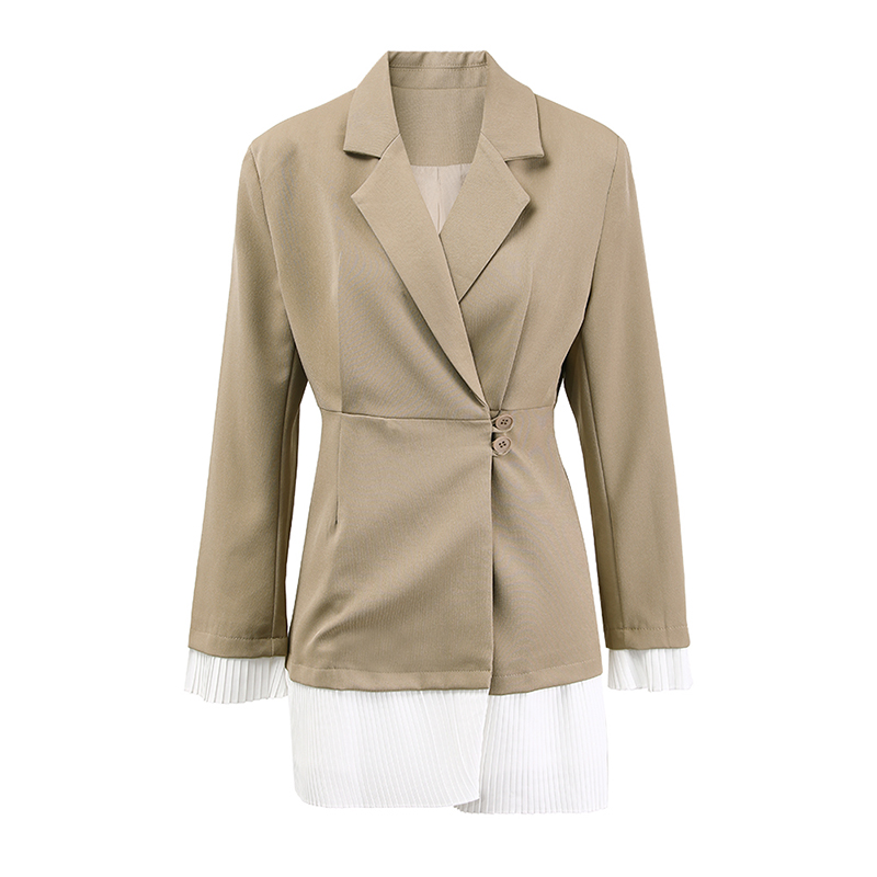 气质喇叭袖百褶拼接西装裙