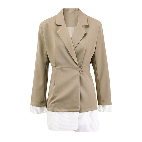 气质喇叭袖百褶拼接西装裙