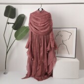 EAM STUDIO2026欧美开叉褶皱垂坠感优雅连衣裙礼服裙荷叶边长裙女