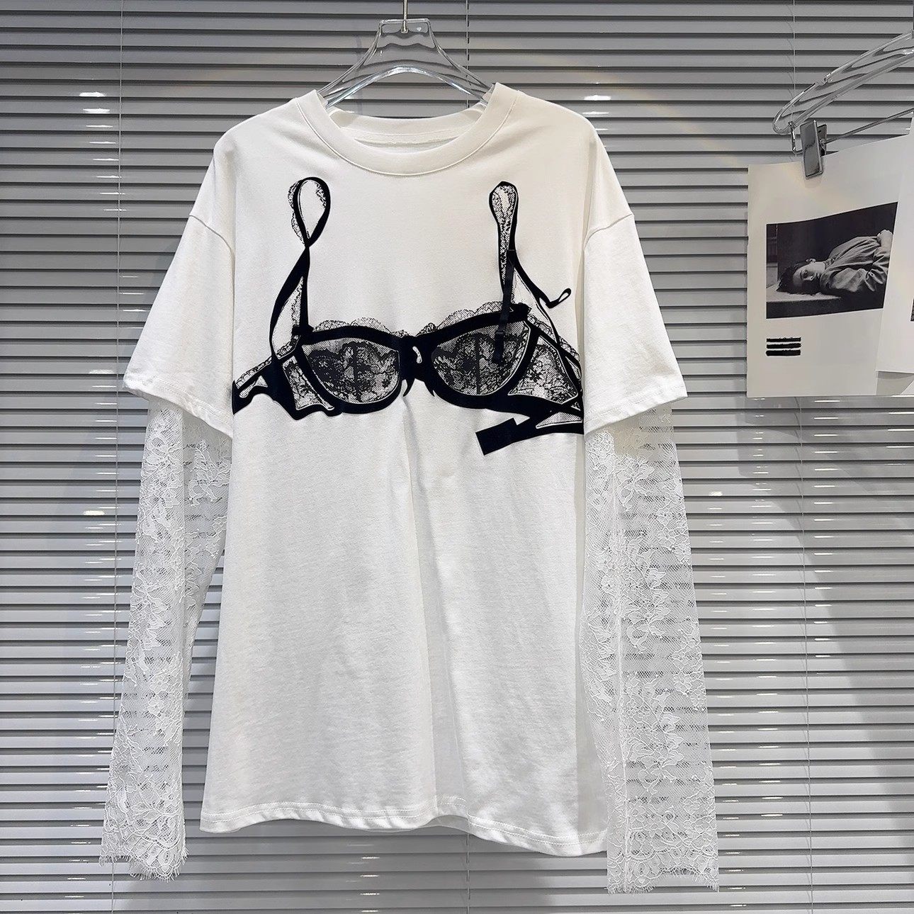 EAM STUDIO甜辣内衣印花拼接蕾丝袖防晒T恤女小众设计感打底衫潮,女装/女士精品,T恤,淘宝优惠券,粉丝福利购,淘宝优惠卷