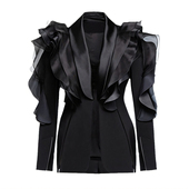 外套女2025新款 EAM STUDIO炸街高级感立体荷叶边拼接设计西装 西服