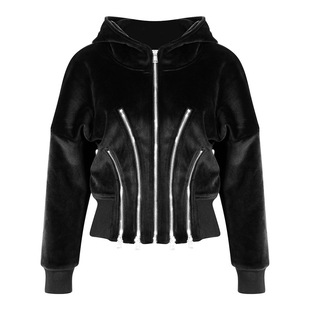 EAM STUDIO金丝绒连帽卫衣女春秋拉链分割设计感小众收腰加厚外套