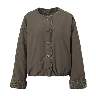 上衣 复古羊羔毛圆领保暖小个子外套女开衫 EAM STUDIO2025秋冬新款