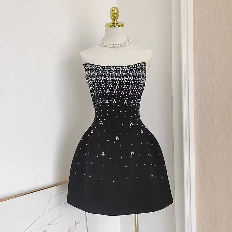 EAM STUDIO高级镶钻抹胸连衣裙女鱼骨收腰A字短裙生日聚会小黑裙,女装/女士精品,连衣裙,淘宝优惠券,粉丝福利购,淘宝优惠卷