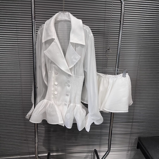 领衬衫 EAM 名媛风荷叶边双排扣西装 新款 连衣裙女 STUDIO2026年春季