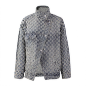 新款 EAM STUDIO2026春季 设计感不对称斜门襟水洗做旧提花牛仔外套