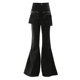 EAM 子春秋 女休闲喇叭长裤 STUDIO黑色小众立体口袋工装 假两件裙裤