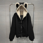 时尚 EAM STUDIO秋冬新款 毛茸茸毛领棉服外套女设计感加绒加厚棉衣