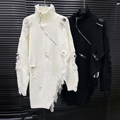 半拉链高领别针破洞毛衣女不规则针织衫 EAM STUDIO2025年秋冬新款