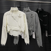 不规则拉链别针装 EAM STUDIO2025年秋冬新款 饰毛衣女高领针织上衣