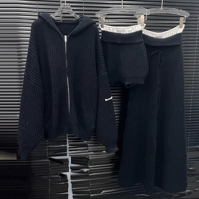 EAM STUDIO秋冬新款保暖'毛衣'短裤'长裤'女休闲加厚针织三件套装