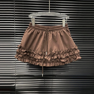 咖啡色木耳边设计感半身裙小众系带短裙 新款 EAM STUDIO2026年春季