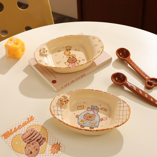 熊谷组可爱卡通陶瓷面包甜品餐盘