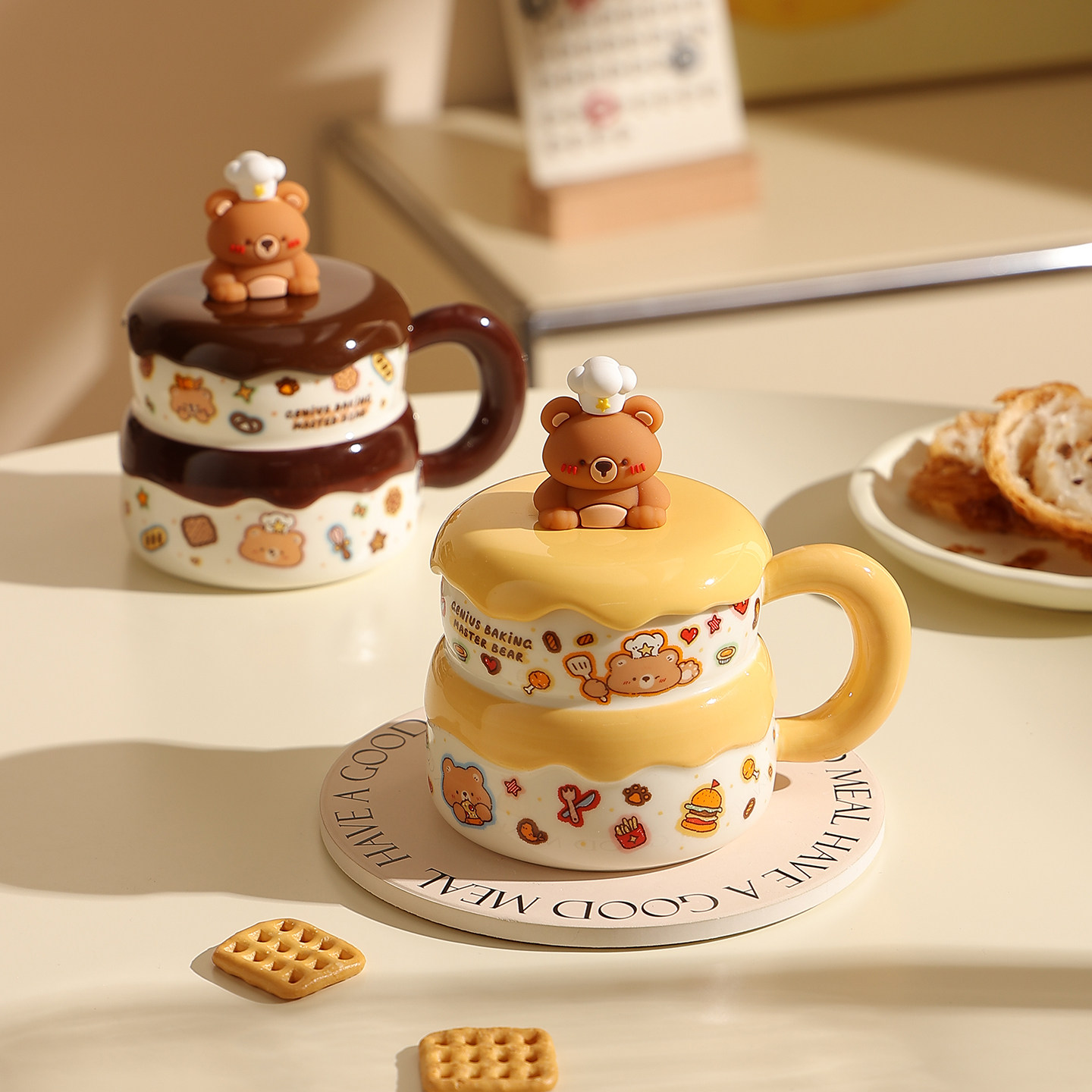 创意蛋糕马克杯带盖陶瓷喝水杯女生高颜值家用可爱卡通杯子办公室