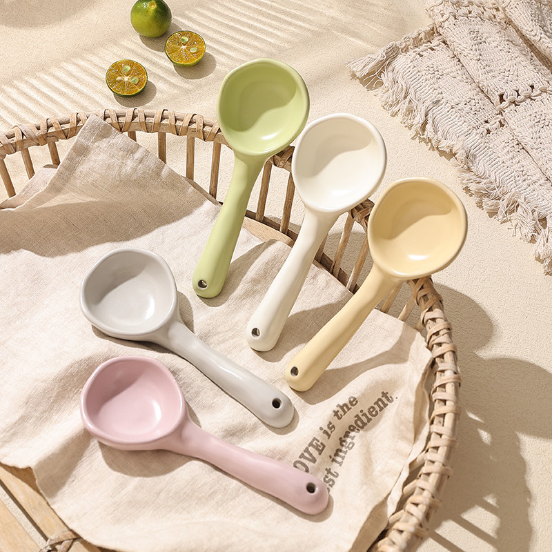 陶瓷干饭勺特别好看的勺子高颜值汤勺宝宝儿童餐勺嗦粉勺汤匙调羹