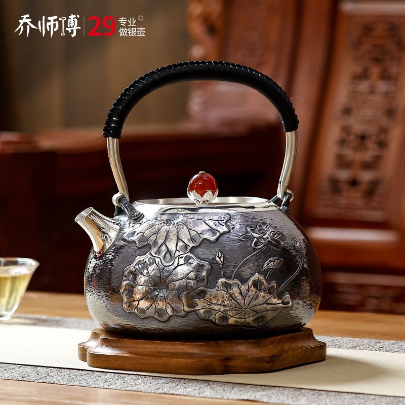 大容量银壶纯银999烧水壶手工泡煮茶银水壶把手防烫日本银器茶具