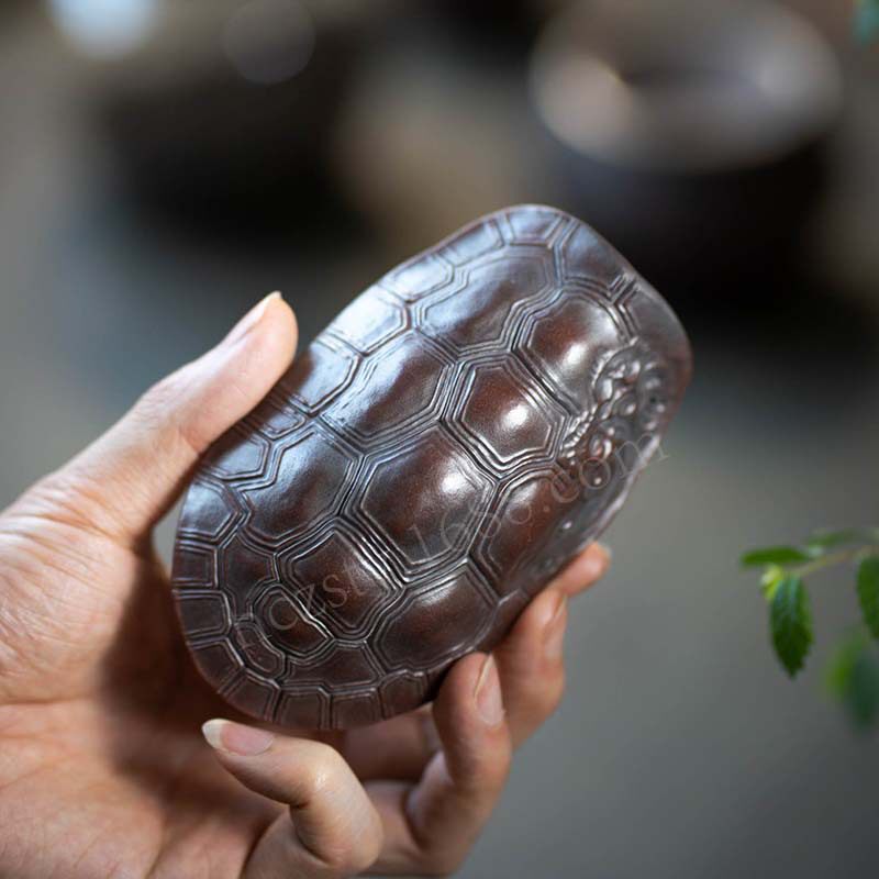 宜兴紫砂茶则茶铲茶宠摆件茶具配件乌龟壳茶勺把玩富甲天下可养厂
