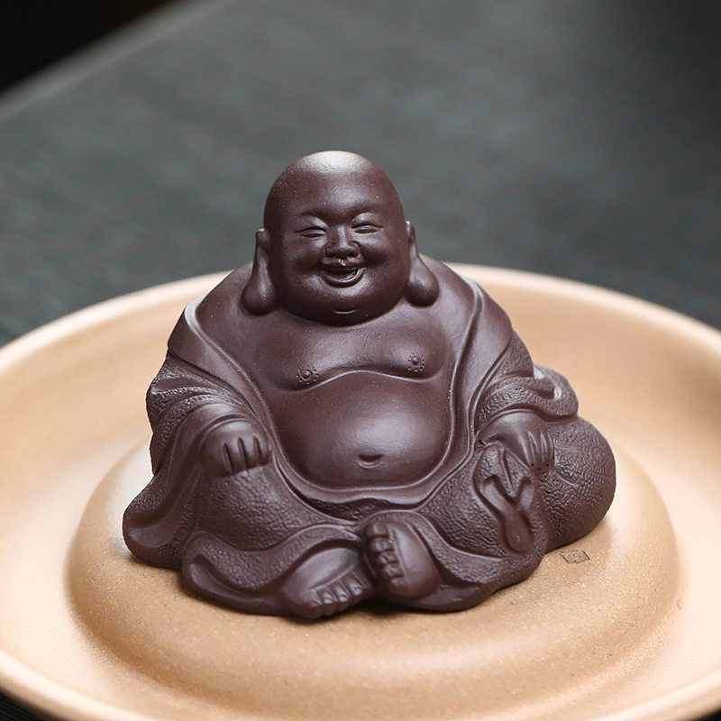 宜兴紫砂茶宠弥勒佛小摆件人物和尚布袋佛雕塑工艺品茶具释迦摩尼