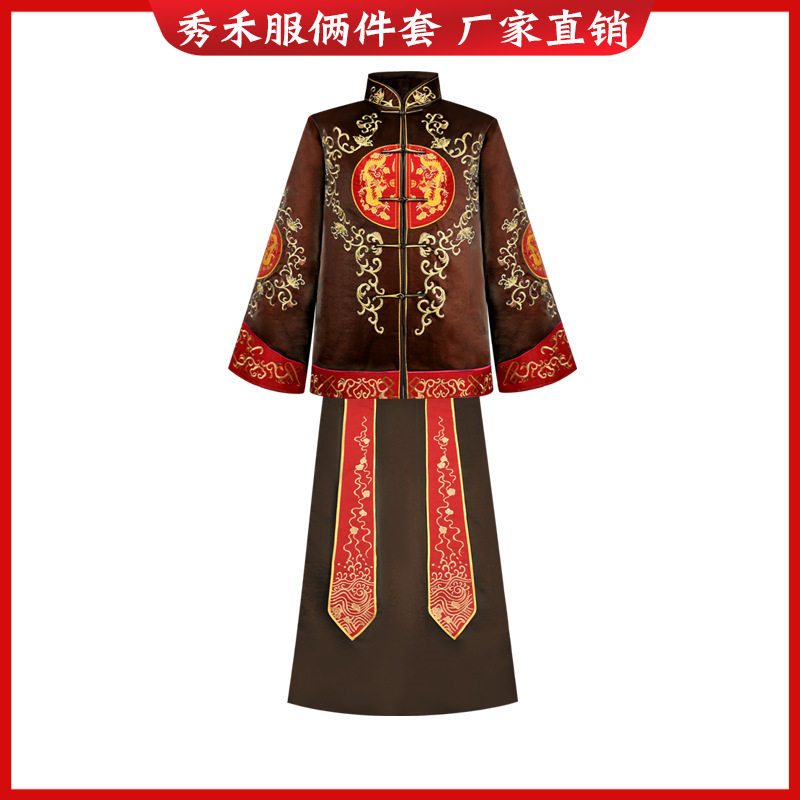 厂家唐装禾服殡葬用品老人冲喜送老衣旗袍中式礼服寿衣秀禾服厂家