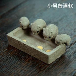 宜兴紫砂茶宠猪丰衣足食小猪槽茶具雕塑茶盘摆件礼品工艺品茶宠厂