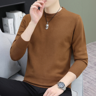 加绒加厚保暖毛线衣 打底衫 秋冬季 毛衣男圆领纯色一体绒内搭针织衫