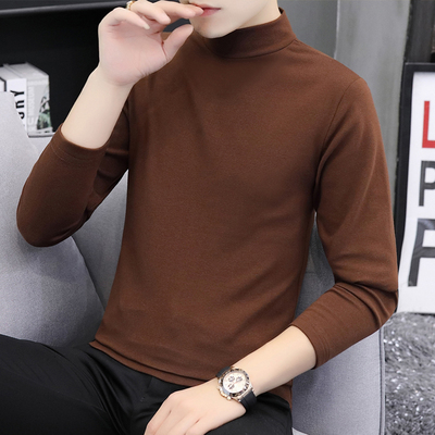 半高领男士长袖纯棉t恤打底衫
