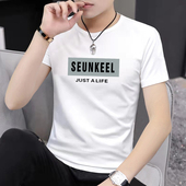 纯棉t恤男短袖 百搭上衣薄款 修身 潮流夏天带字母印花半袖 韩版 夏季