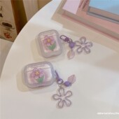 3代防摔保护套pro3女韩风立体 2代软壳pro新款 ins晕染紫花朵适用airpods pro2耳机套4代无线蓝牙苹果airpods1