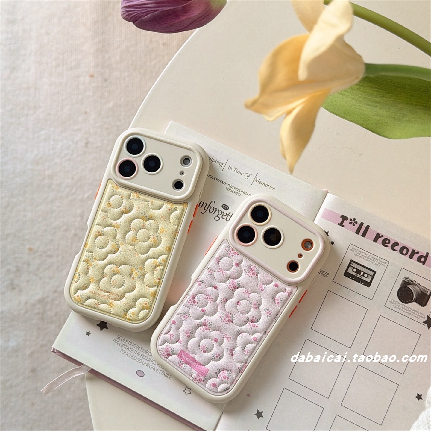 苹果16手机壳皮质小碎花蝴蝶结