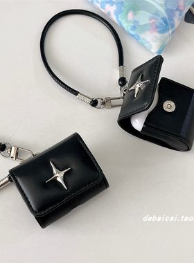 airpods4耳机套ins黑色皮质星星