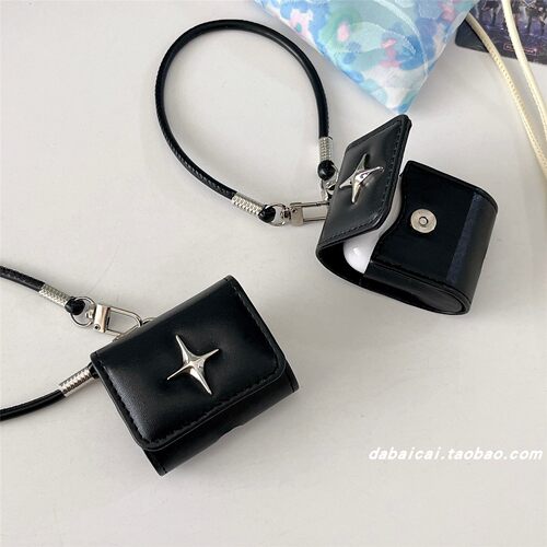 airpods4耳机套ins黑色皮质星星