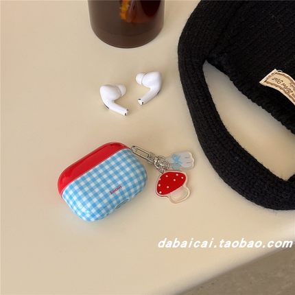 ins韩系撞色格纹适用airpods3耳机套男女pro二代airpodspro2保护套新款苹果无线蓝牙4代airpods2防摔高级感软