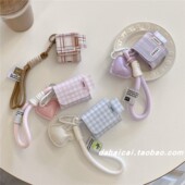 ins韩系皮质格纹条纹适用airpods3耳机套pro二代airpodspro2保护套新款 4代苹果无线蓝牙三代airpods2手绳防摔