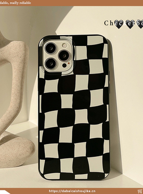 艺术黑白棋格适用iphone15promax苹果16/13/12手机壳11小众14/xr男女8p7plus新款13pro保护套12pro情侣小众xs