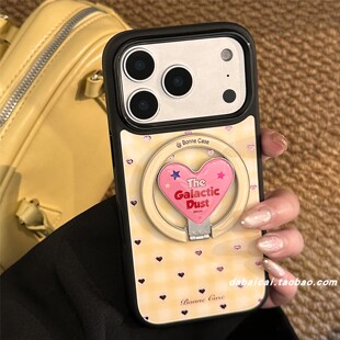 ins格纹爱心磁吸支架适用iphone17promax苹果16手机壳15pm新款14pro少女心17网红13pro全包防摔韩系艺术创意