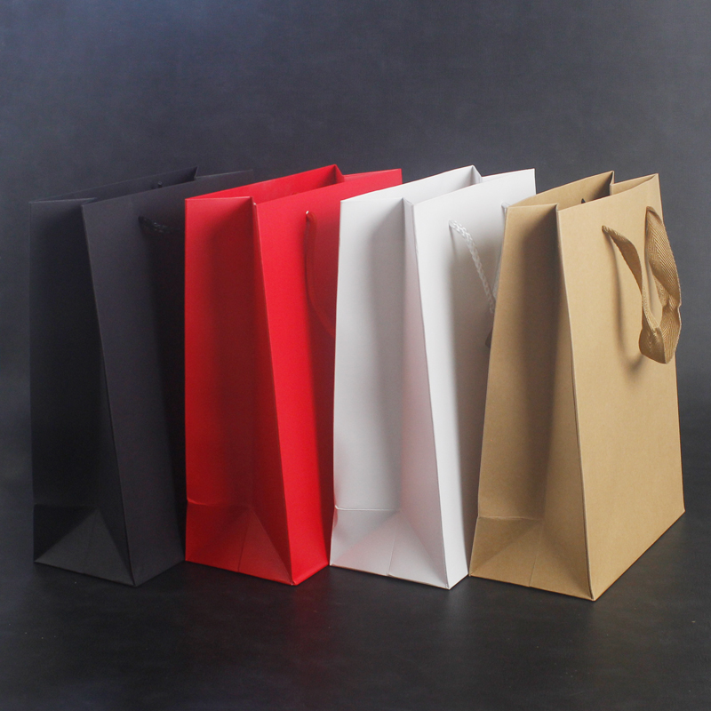 高档白色纸袋手提袋牛皮红色礼品袋纯色包装袋子小号礼物袋高级感