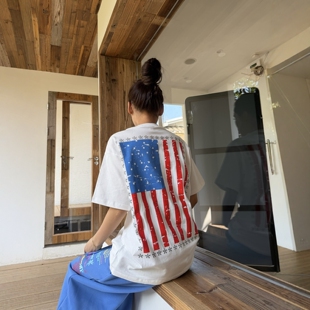 男女宽松街头圆领休闲百搭情侣T恤 夏季 DHSS美式 复古旗帜印花短袖