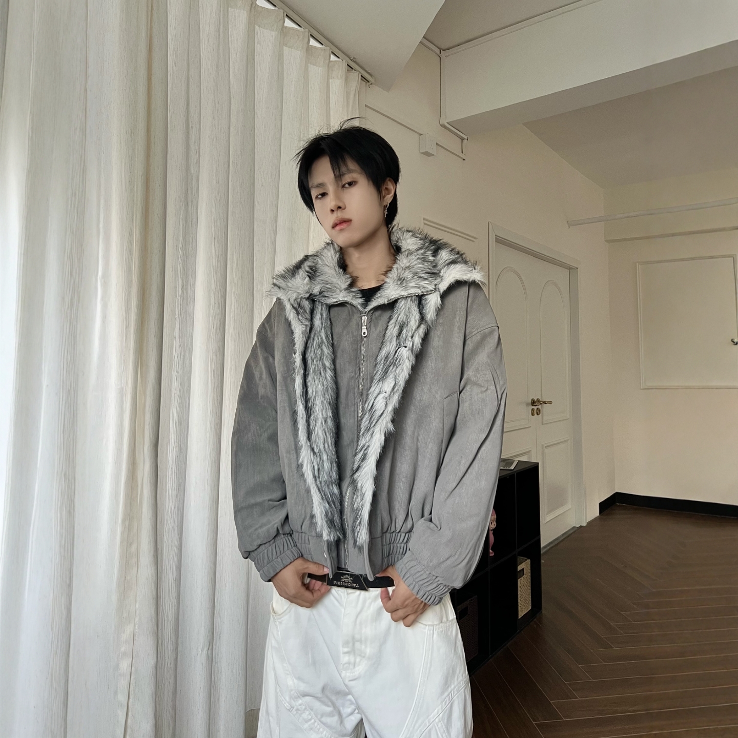 美式双领假两件座山雕棉衣